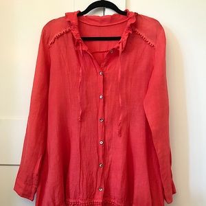 Red Tunic Dress - Sz L - 100% Linen